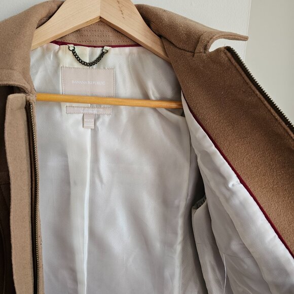 Banana Republic Camel Wool Toggle Coat Overcoat With Leather Accents Size XS - Picture 5 of 12